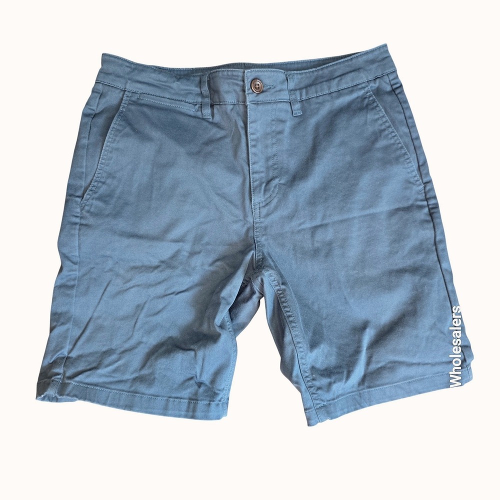 Katin Mens Chino Shorts Slate Blue Gray Size 32 Flat Front Cotton Blend Casual